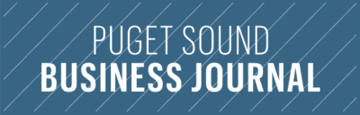 Puget Sound Business Journal logo with blue background and white text.